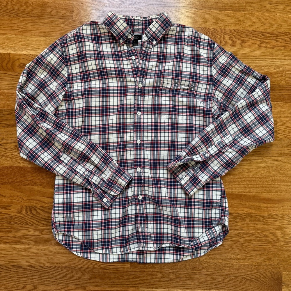 J. Crew men’s L oxford button-down shirt, in a red-navy plaid